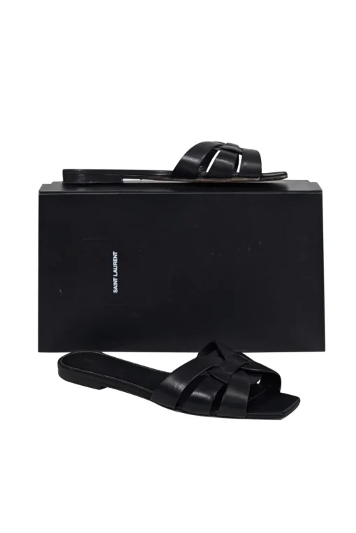 Yves Saint Laurent - Black Leather Slide Sandals Sz 9