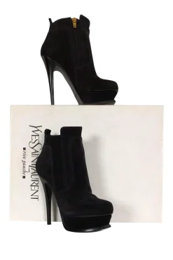 Yves Saint Laurent - Black Suede Platform Booties Sz 5