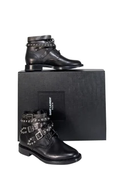 Yves Saint Laurent - Black Leather "Ranger" Short Studded Ankle Boot Sz 7