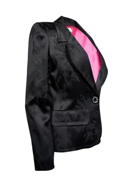 Yves Saint Laurent - Black Floral Satin Brocade Blazer Sz 6