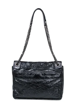 Yves Saint Laurent - Black Patent Leather Chevron "Niki" Shoulder Bag