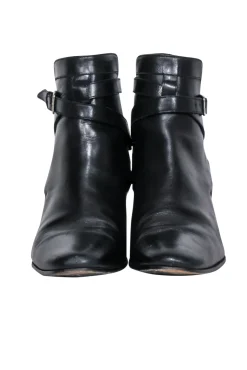 Yves Saint Laurent - Black Leather Ankle Strap Boots Sz 8.5