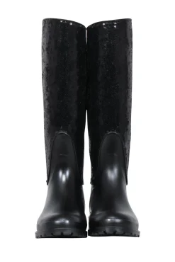 Yves Saint Laurent - Black Sequin Rubber Boots Sz 7