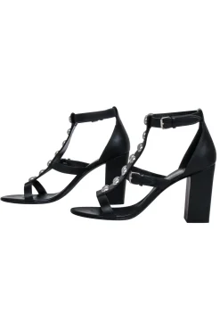 Yves Saint Laurent - Black Studded Front Strappy Pumps Sz 11
