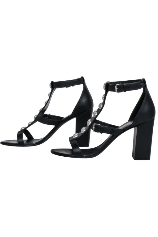 Yves Saint Laurent - Black Studded Front Strappy Pumps Sz 11