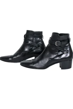 Yves Saint Laurent - Black Leather Ankle Strap Boots Sz 8.5