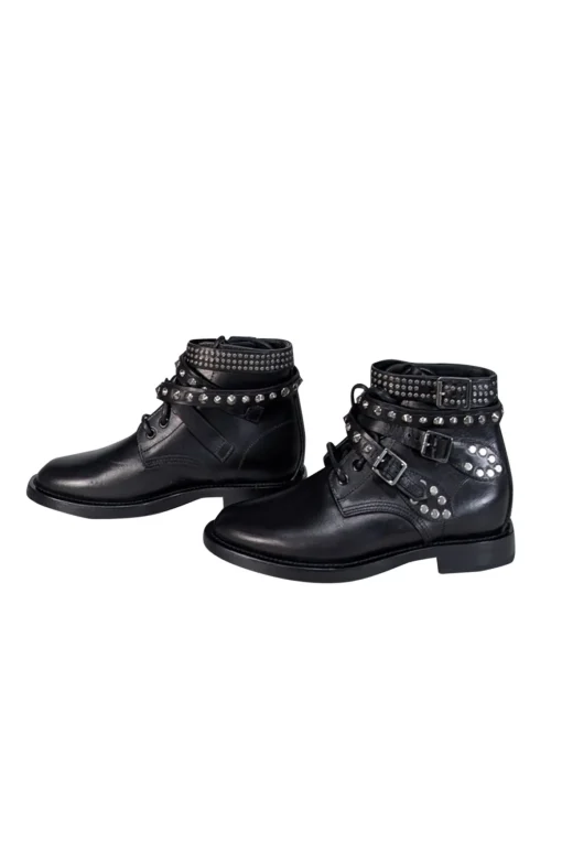 Yves Saint Laurent - Black Leather "Ranger" Short Studded Ankle Boot Sz 7