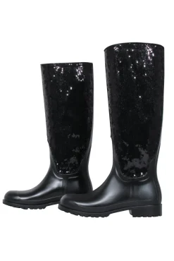 Yves Saint Laurent - Black Sequin Rubber Boots Sz 7