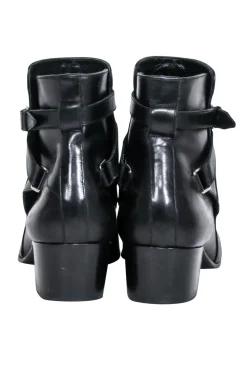 Yves Saint Laurent - Black Leather Ankle Strap Boots Sz 8.5