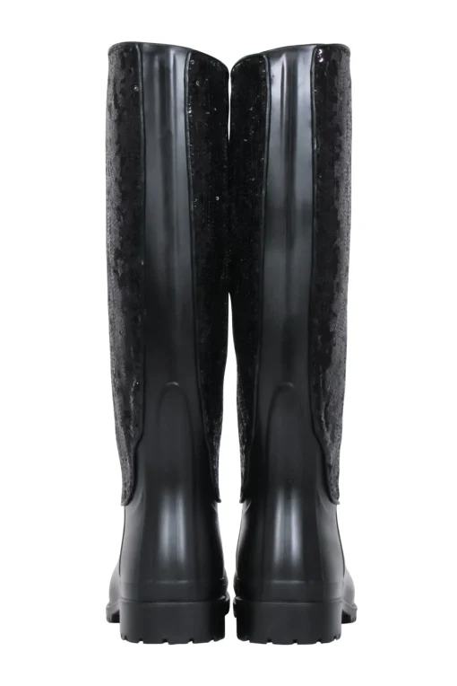 Yves Saint Laurent - Black Sequin Rubber Boots Sz 7