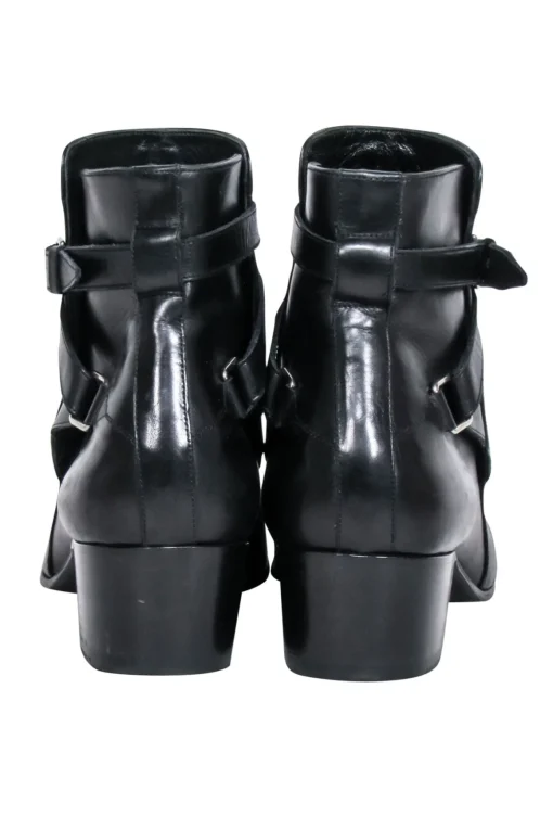 Yves Saint Laurent - Black Leather Ankle Strap Boots Sz 8.5