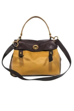 Yves Saint Laurent - Mustard Yellow & Brown Leather Muse Satchel Bag
