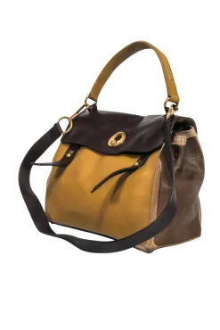 Yves Saint Laurent - Mustard Yellow & Brown Leather Muse Satchel Bag