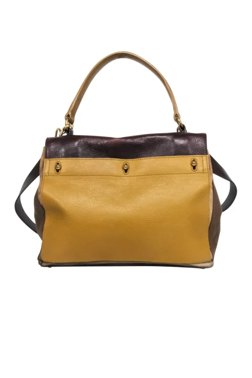 Yves Saint Laurent - Mustard Yellow & Brown Leather Muse Satchel Bag