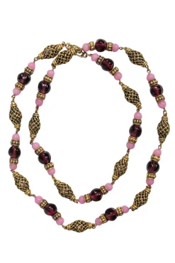 Yves Saint Laurent -  Purple & Pink Glass Beads Chain Necklace