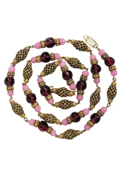 Yves Saint Laurent -  Purple & Pink Glass Beads Chain Necklace