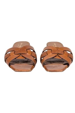 Yves Saint Laurent - Tan Tribute Woven Leather Slides Sz 8.5