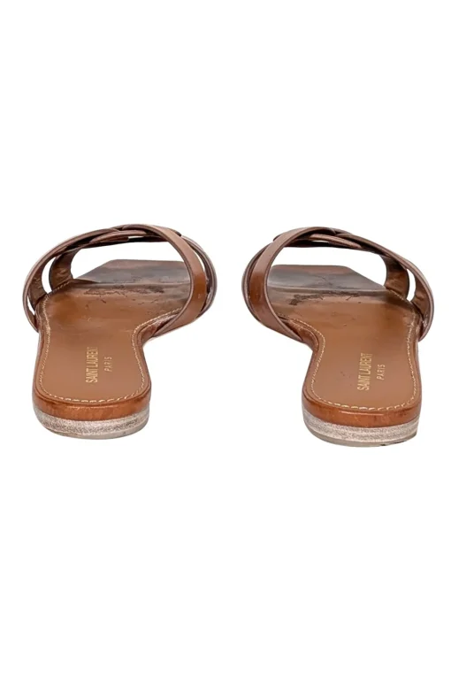 Yves Saint Laurent - Tan Tribute Woven Leather Slides Sz 8.5