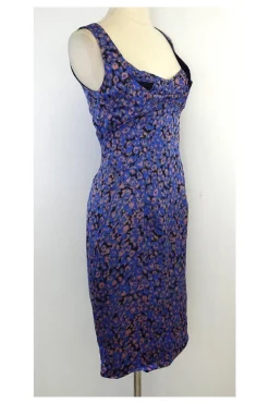 Zac Posen - Blue & Mauve Print Silk Sleeveless Dress Sz 2