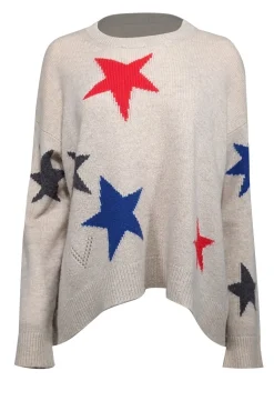 Zadig & Voltaire - Beige Cashmere Sweater w/ Star Pattern Sz M