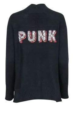 Zadig & Voltaire - Black Cashemere Blend Cardigan w/ Rhinestone “Punk” Back Sz XS/S