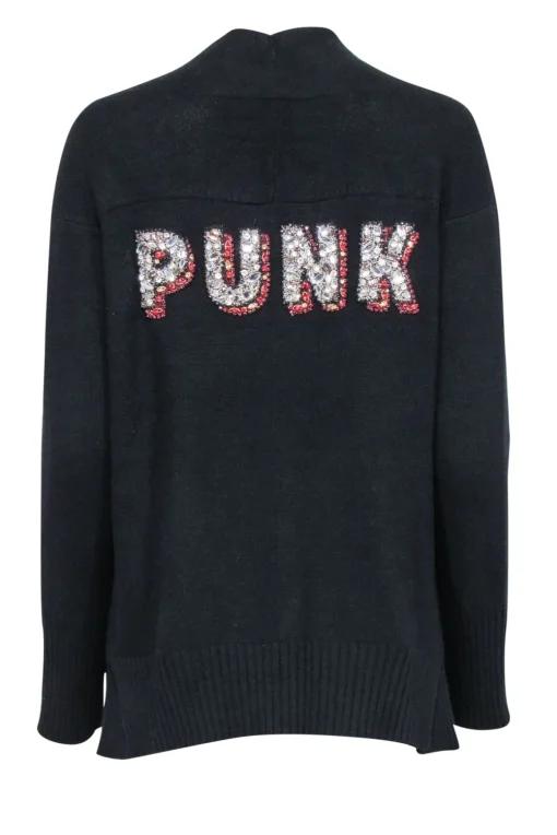 Zadig & Voltaire - Black Cashemere Blend Cardigan w/ Rhinestone “Punk” Back Sz XS/S
