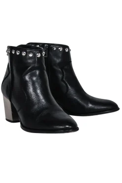 Zadig & Voltaire - Black Leather Studded Trim Short Boots Sz 10