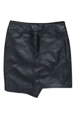 Zadig & Voltaire - Black Leather Asymmetrical Hem Skirt Sz M