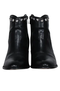 Zadig & Voltaire - Black Leather Studded Trim Short Boots Sz 10