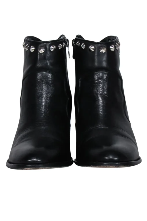 Zadig & Voltaire - Black Leather Studded Trim Short Boots Sz 10