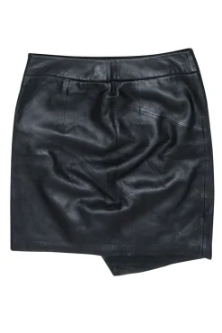 Zadig & Voltaire - Black Leather Asymmetrical Hem Skirt Sz M