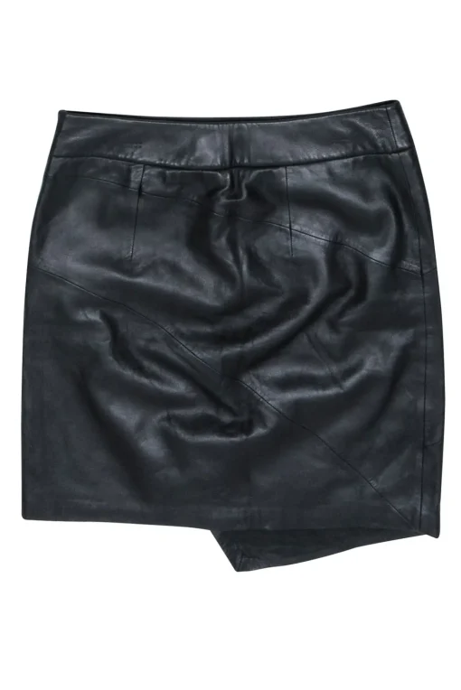 Zadig & Voltaire - Black Leather Asymmetrical Hem Skirt Sz M