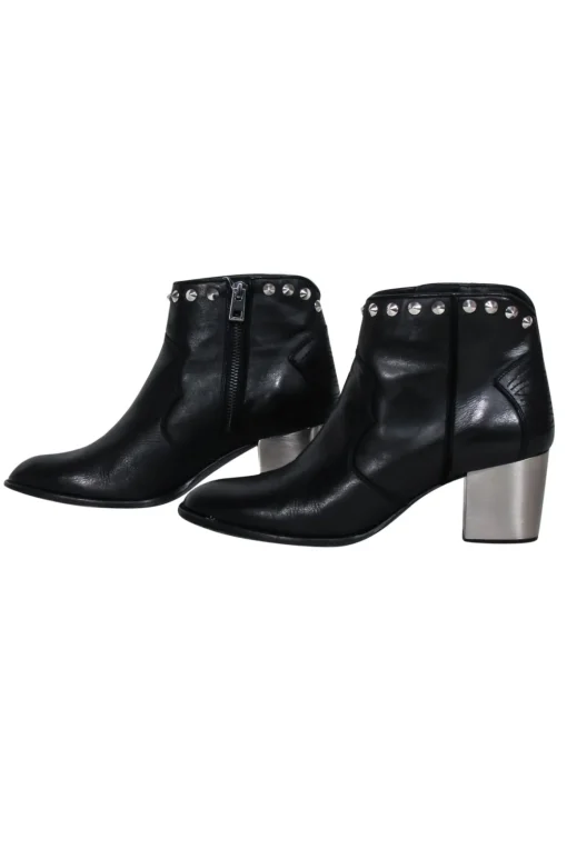 Zadig & Voltaire - Black Leather Studded Trim Short Boots Sz 10