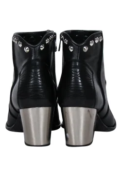 Zadig & Voltaire - Black Leather Studded Trim Short Boots Sz 10