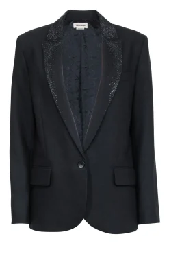 Zadig & Voltaire - Black Rhinestone Collar Blazer Sz M