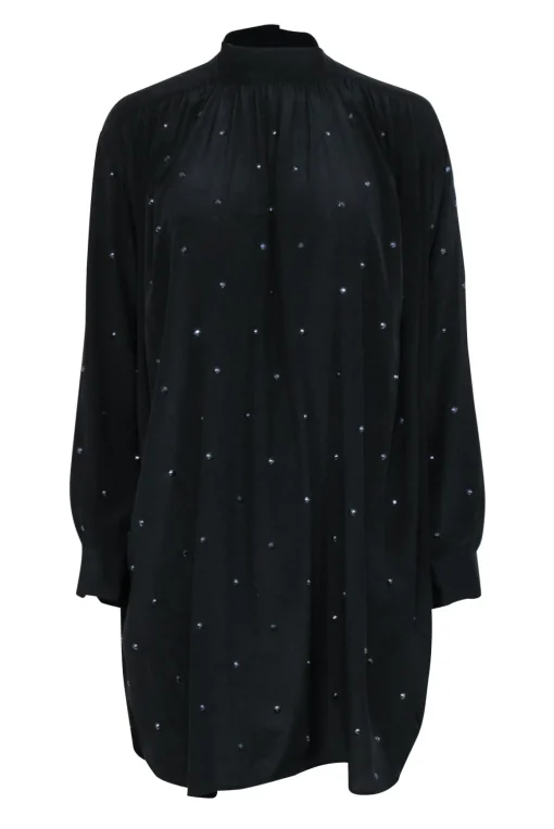 Zadig & Voltaire - Black Rhinetsone Mock Neck Shirt Dress Sz S