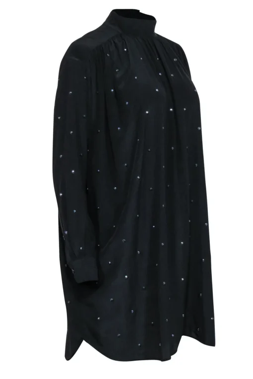 Zadig & Voltaire - Black Rhinetsone Mock Neck Shirt Dress Sz S