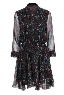 Zadig & Voltaire - Black w/ Multicolor Psychedelic Print Silk Chiffon Dress Sz L