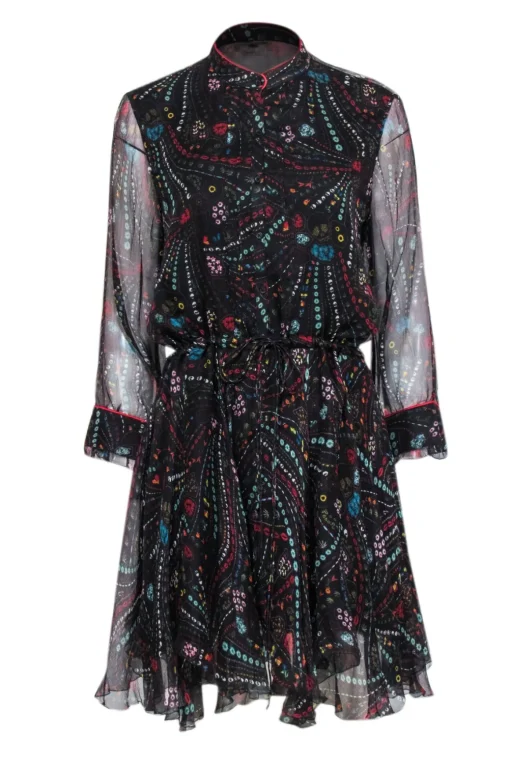 Zadig & Voltaire - Black w/ Multicolor Psychedelic Print Silk Chiffon Dress Sz L