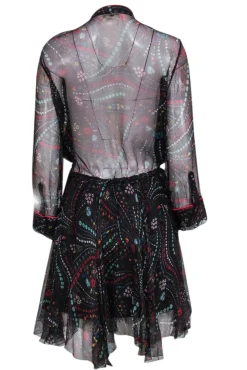Zadig & Voltaire - Black w/ Multicolor Psychedelic Print Silk Chiffon Dress Sz L