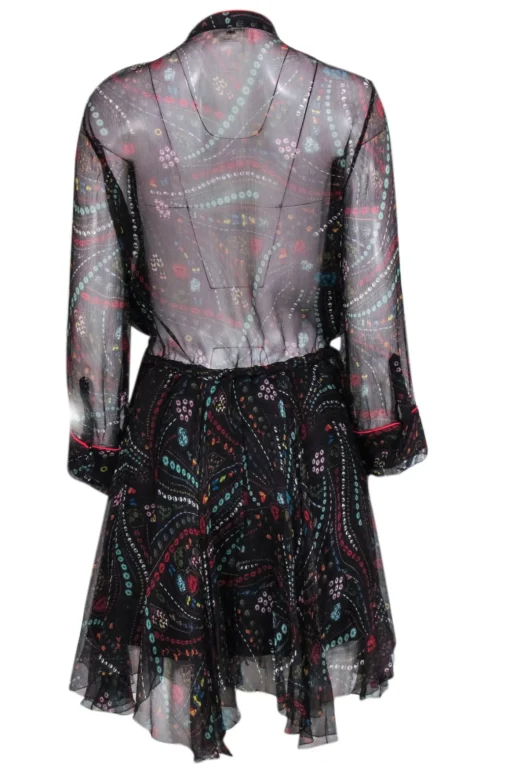 Zadig & Voltaire - Black w/ Multicolor Psychedelic Print Silk Chiffon Dress Sz L