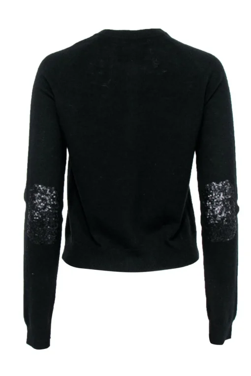 Zadig & Voltaire - Black Wool Blend Button-Up Cardigan w/ Sequin Elbow Patches Sz M