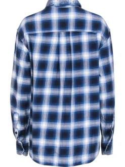 Zadig & Voltaire - Blue & White Plaid Flannel w/ Rhinestones Sz L