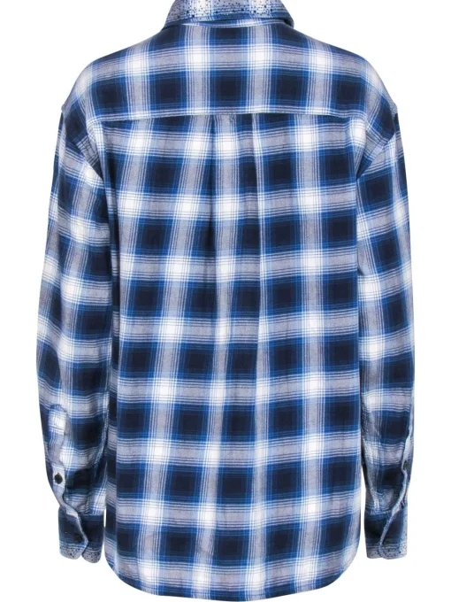 Zadig & Voltaire - Blue & White Plaid Flannel w/ Rhinestones Sz L