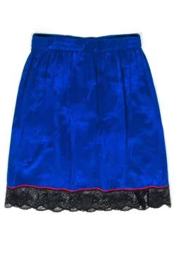 Zadig & Voltaire - Blue Brocade Drawstring Skirt w/ Black Lace Trim Sz L