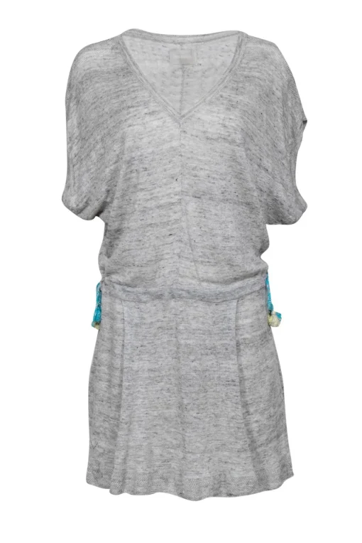 Zadig & Voltaire - Grey Knit Short Sleeve Drop Waist Dress Sz M
