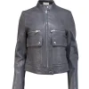 Zadig & Voltaire - Grey Sheep Leather Moto Jacket Sz L
