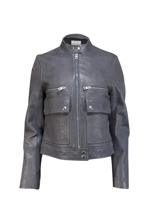 Zadig & Voltaire - Grey Sheep Leather Moto Jacket Sz L