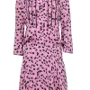 Zadig & Voltaire - Lilac Drop Waist Dress w/ Black Floral Print & Collar Sz L