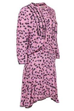 Zadig & Voltaire - Lilac Drop Waist Dress w/ Black Floral Print & Collar Sz L
